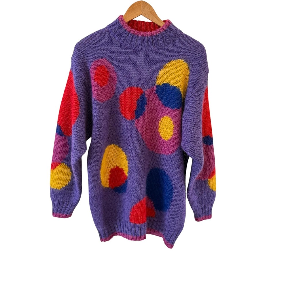 Vintage Tarazzia Mohair Sweater Womens M Polka Dot Maximalist Chunky